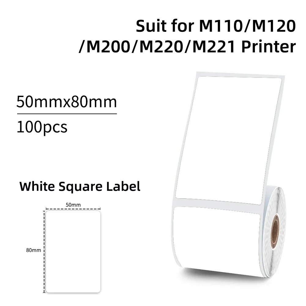 1.97"x3.15"White Square Label Sticker 100PCS/Roll Thermal Papers Compatible With M110/M120 For Foods Kitchen Logo Barcode Labels