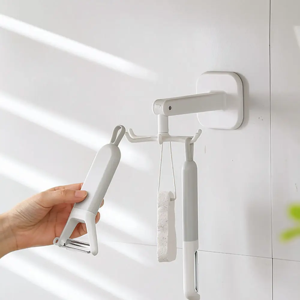 Strong Adhesive Rotating Hook For For LEYIX Kitchen Cabinet Bathroom Organizer Wall Mounted Six Claw Hanger Storage Rack
