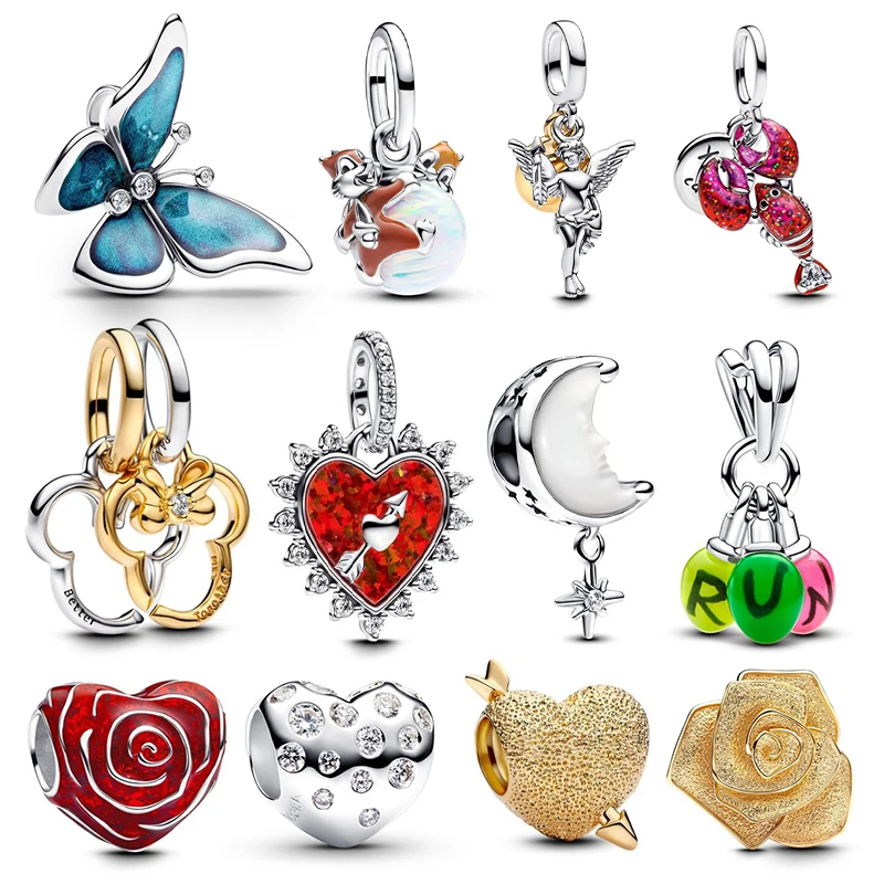 

Original Charms 925 Silver Colorful Heart & Butterfly Charms Beads Fits 3mm Original Bracelet Womens DIY Fine Jewelry Gifts Hot