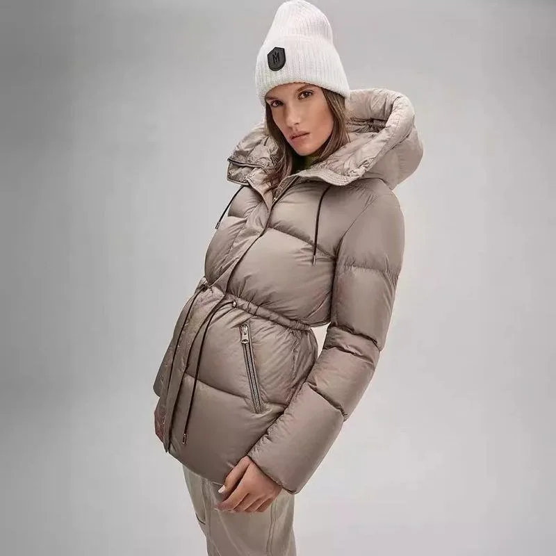 

2025 New Women's Mid-Length Hooded down Cotton Jaet Thiened Slimming Cotton Coat Trendy Zipper Closure Long Sve Pure C...