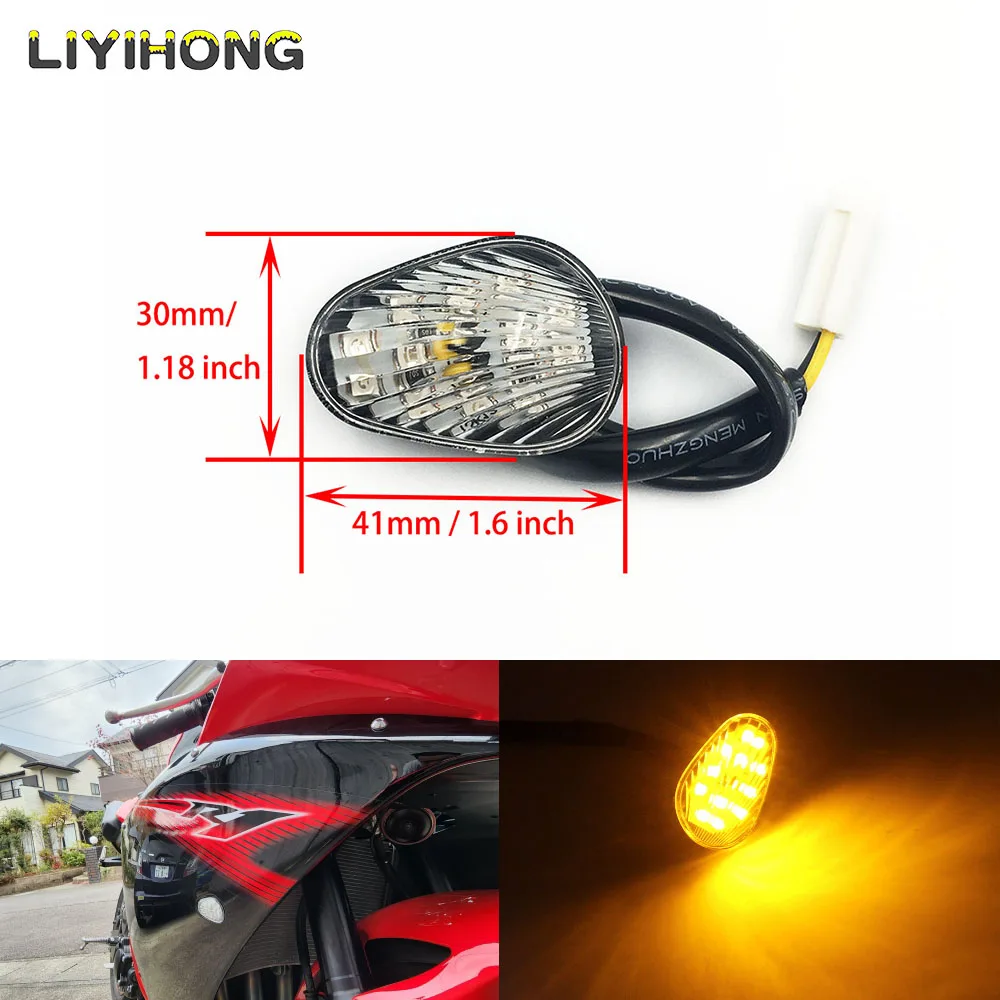1 Pair Amber LED Turn Signal Light Indicator Lamp Flush Mount For Yamaha YZF R1 R6 R6S Clear ABS Shell+PC Lampshade