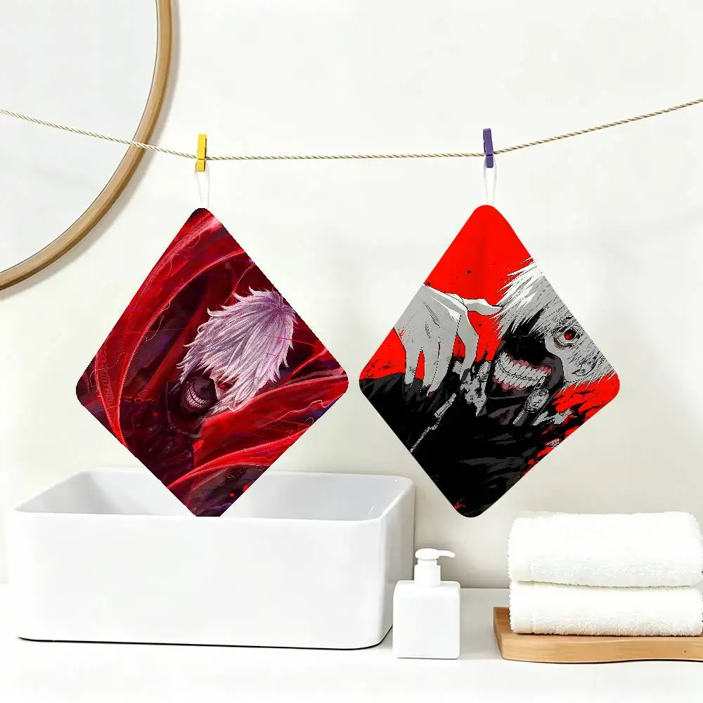Japanese Anime T-Tokyo G-ghoul Polyester Cotton Hand Wiping Towel with Hanging Loop, Lightweight for Home and Commercial Use