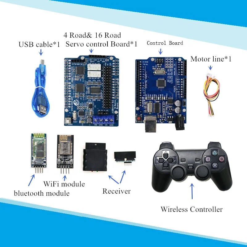 

Bluetooth, WiFi, Handle Robot Car Arm Controller Kit for Arduino with Motor Driver Board, WiFi Module, Bluetooth Module