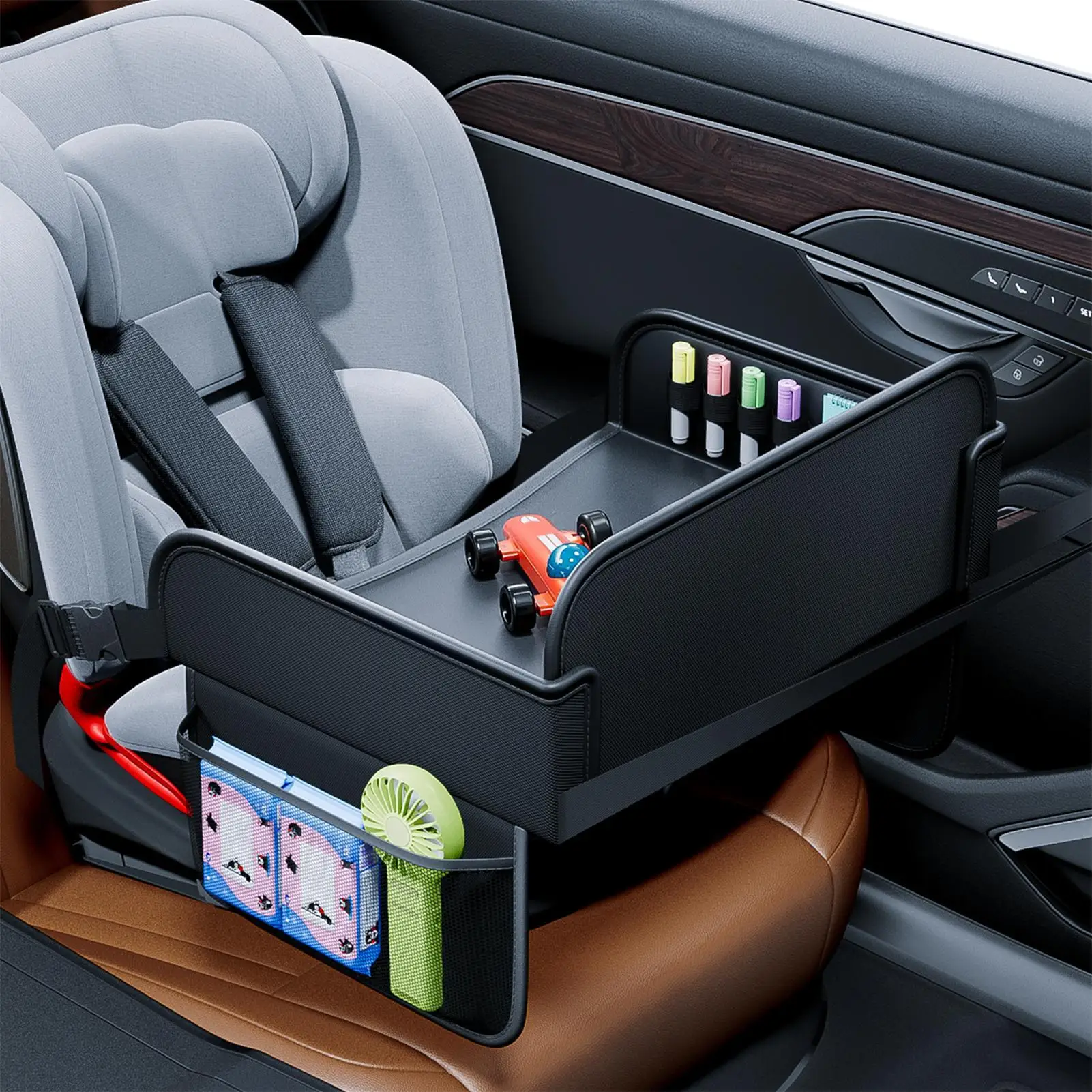 Child Car Dining Drawing Table Universal Car Seat Travel Tray Backseat Toys Organizer Table Holder For Baby Children Kids view 3