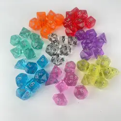 Mini Dados Poliédricos Acrílicos, Transparente, Colorido, TRPG, DND ou COC Jogo, 7 Pcs por Conjunto, Venda Quente