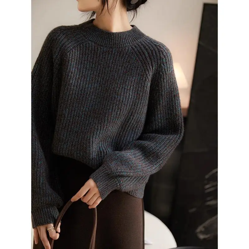 

Lazy knitted pullover women's sweater 2025 new autumn and winter pullover thick loose bottoming western style tops