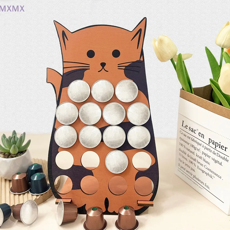 ไม้แมวกาแฟสําหรับถ้วยผู้ถือ Coffee Pod Organizer Pod สําหรับเคาน์เตอร์เครื่องประดับคริสต์มาสจํานวนมากไม้