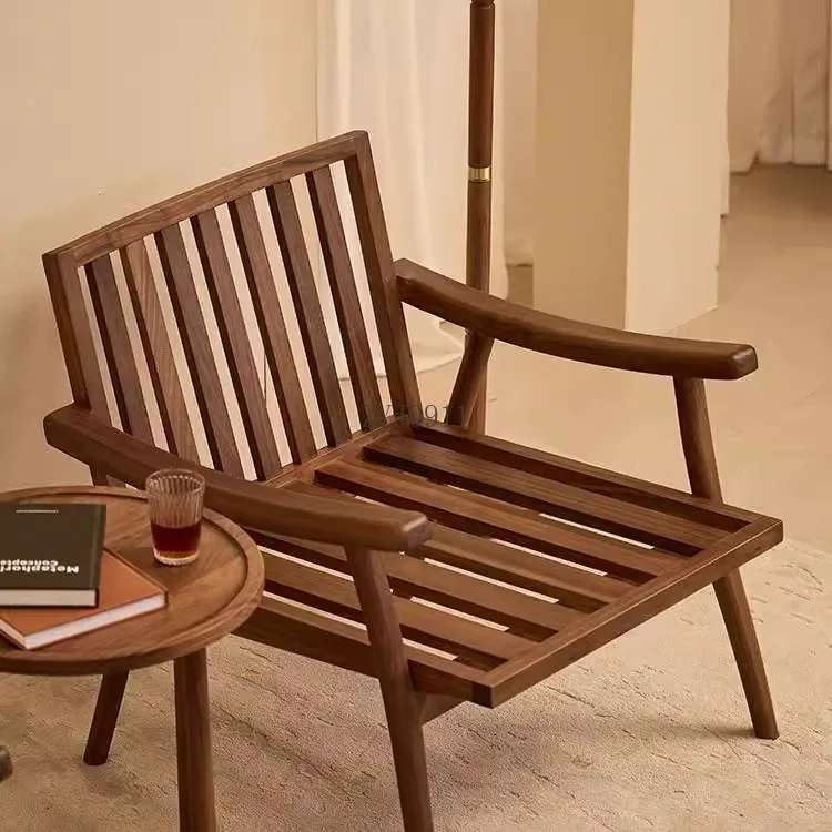 الجوز الأسود الشمال كرسي ترفيهي فردي غرفة المعيشة المنزلية كرسي الدراسة ضوء الجلود الفاخرة كرسي أريكة من الخشب الصلب