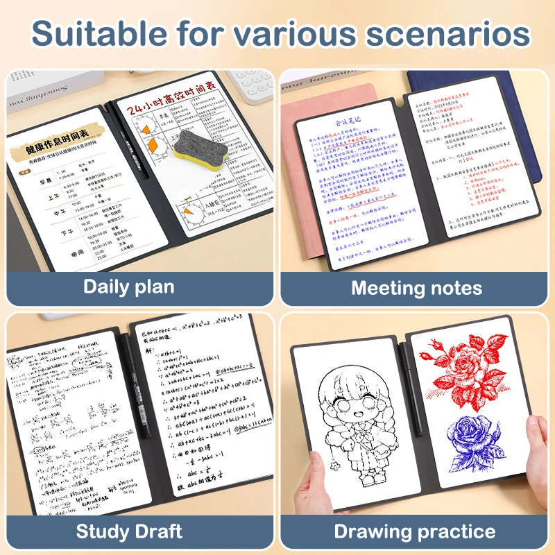 1 Stück Leder-Notizblock, Wochenplaner, wiederverwendbares Whiteboard-Notizbuch-Set mit Whiteboard-Stift, Wischtuch, tragbar, stilvoll, für das Büro