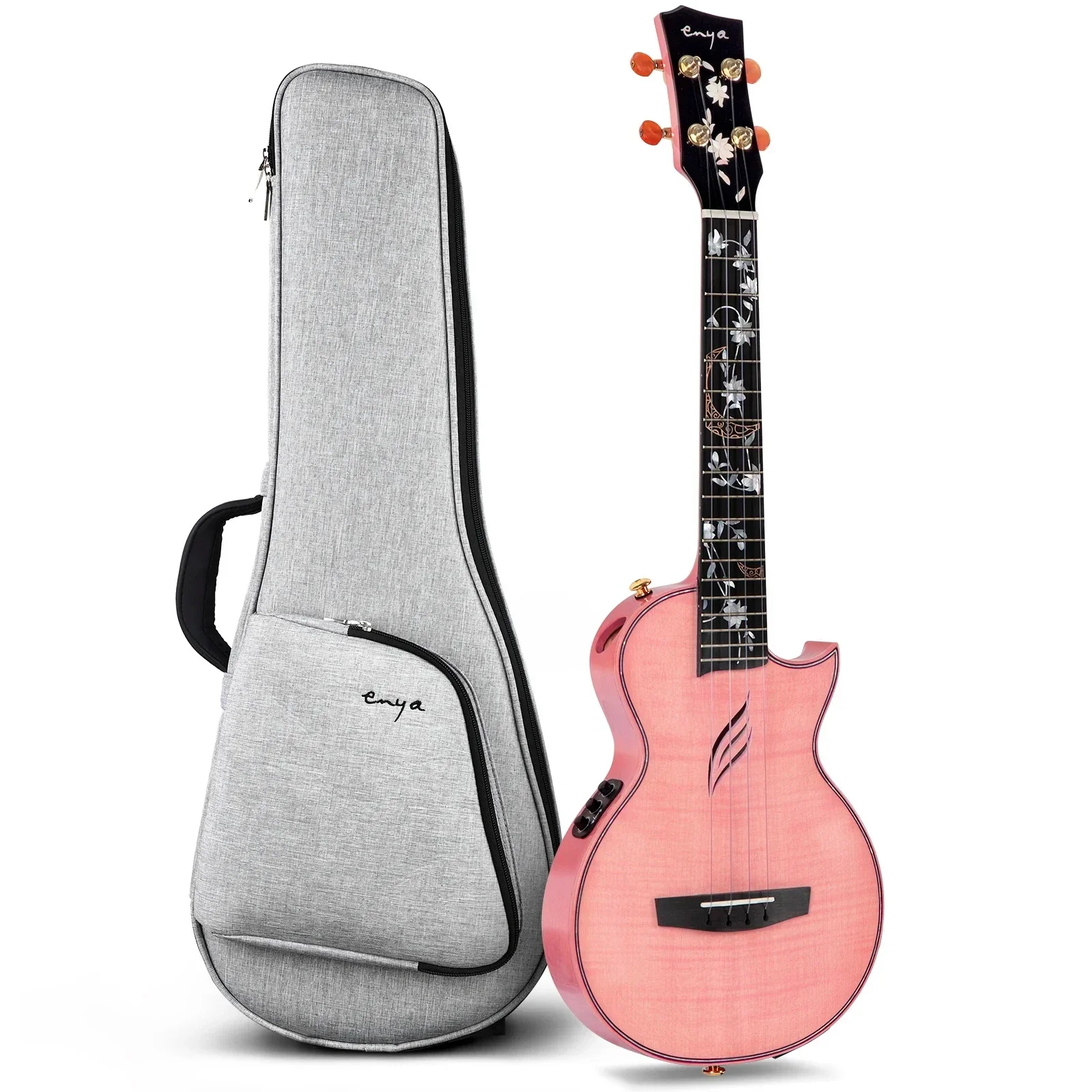 26 Inch Tenor All Solid Flame Maple Ukulele High Gloss Surface Built-in Pickup With Storage Case Portable String Musical