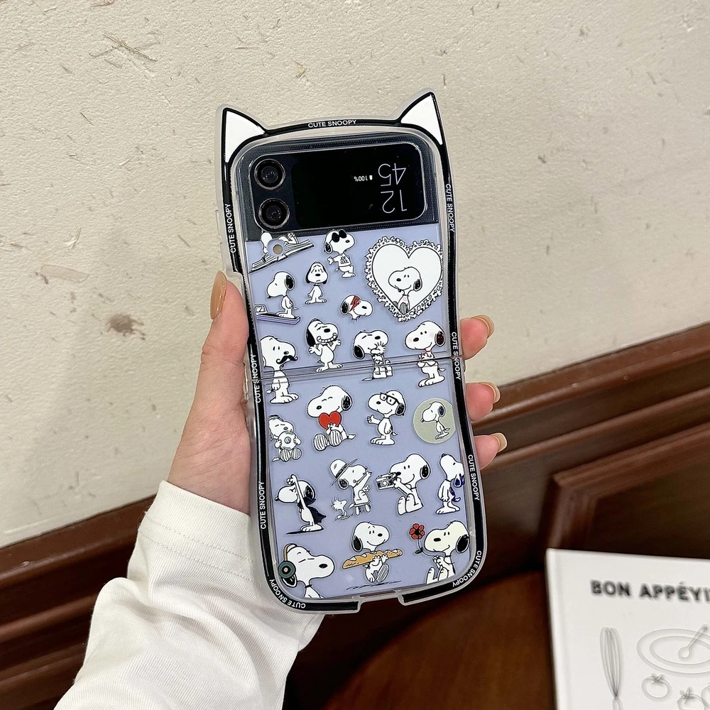 3D Cute Cartoon Snoopy Charlie Brown Phone Case For Samsung Galaxy Z Flip 7 6 5 Case Soft TPU Back Cover For Z Flip 3 4 view 3