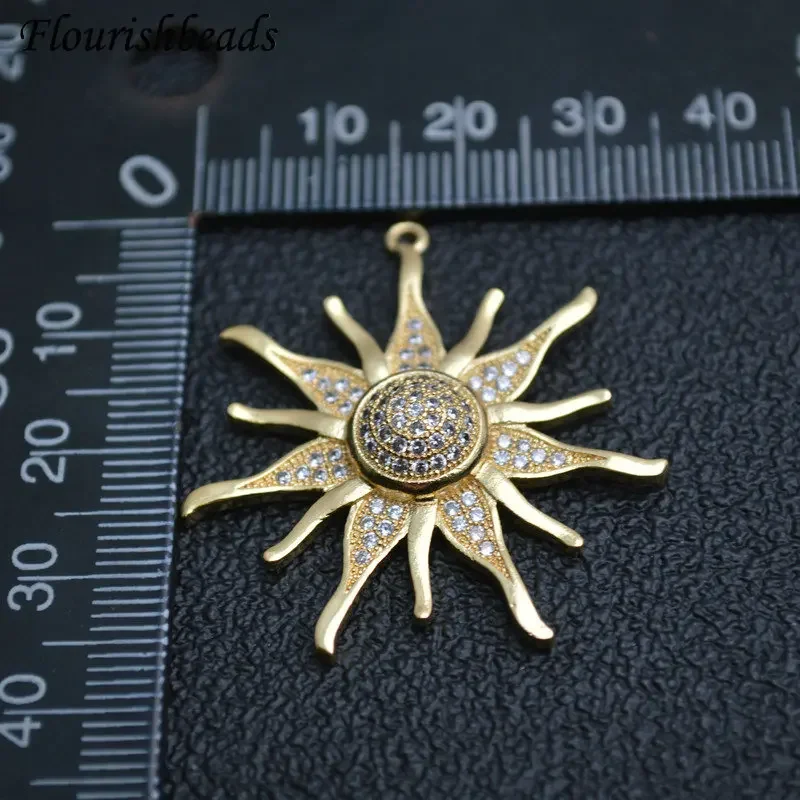 5pcs Luxury Sun Sunflower Shape Pave CZ Zircon Beads Gold Silver Color Pendant Necklace DIY Parts Jewelry Makings Accessories