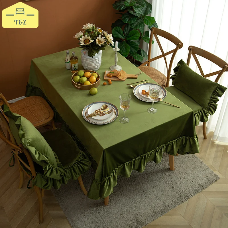 

Ruffles Retro Style High-end Tablecloth Family Café Hotel Decoration Solid Color Multi-purpose Table Cover Support Customization