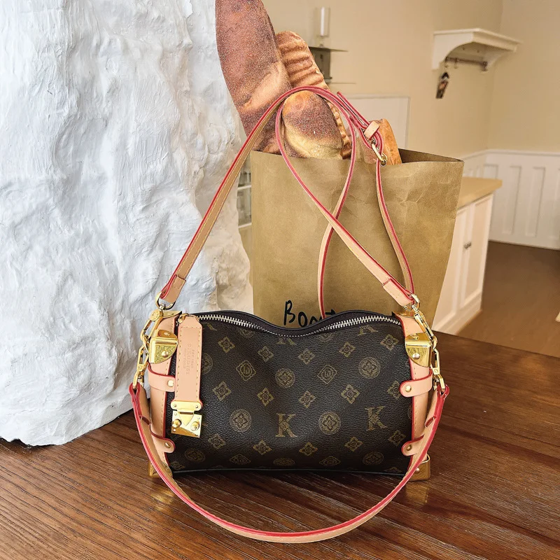 Premium sense small square box bag women's retro printed commuter cosmetic bag shoulder bag oblique span bag women