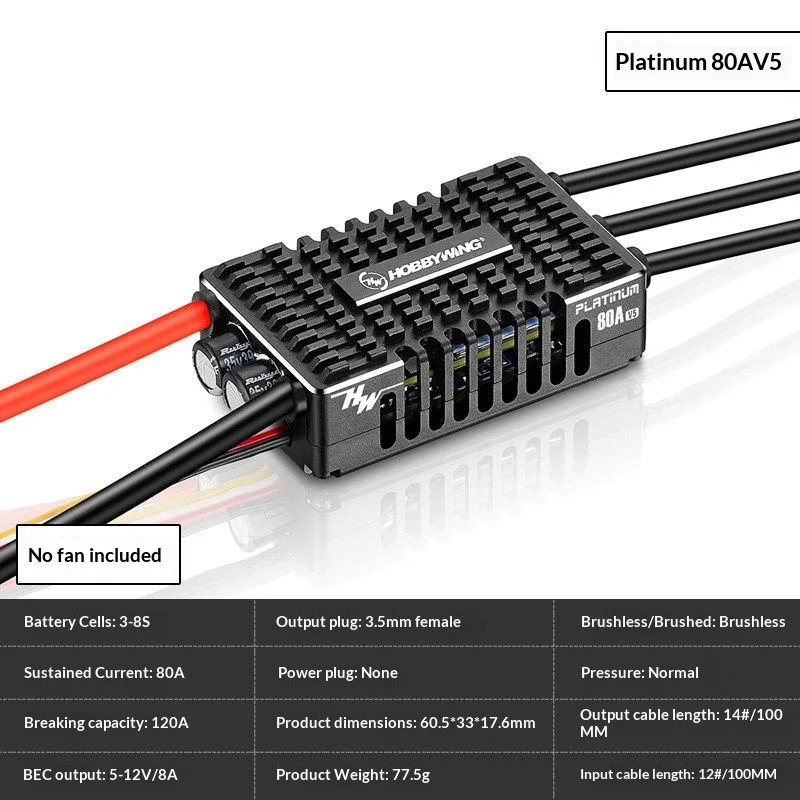 Hobbywing Platinum V5 80A 120A 150A Brushless ESC 3-8S LiPo Battery Compatible 120A Peak Current 5-12V 8A BEC For RC Helicopter