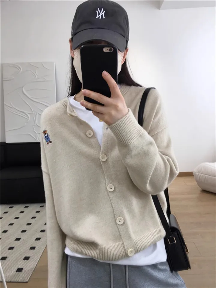 100% Wool Cardigan Women Cardigan Autumn and Winter Basis Loose Casual Pure wool Cardigan sweater Women