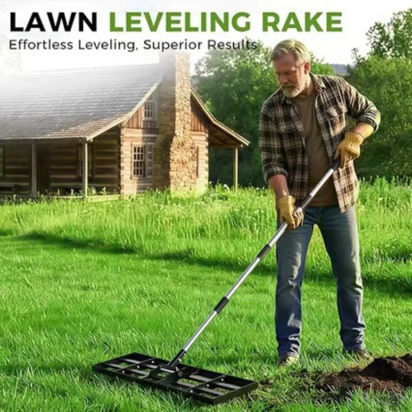 Stainless Steel Lawn Level Rake Soil Sand Leveling Tool for Golf Course Grass Ground Soil Breaking & Finishing