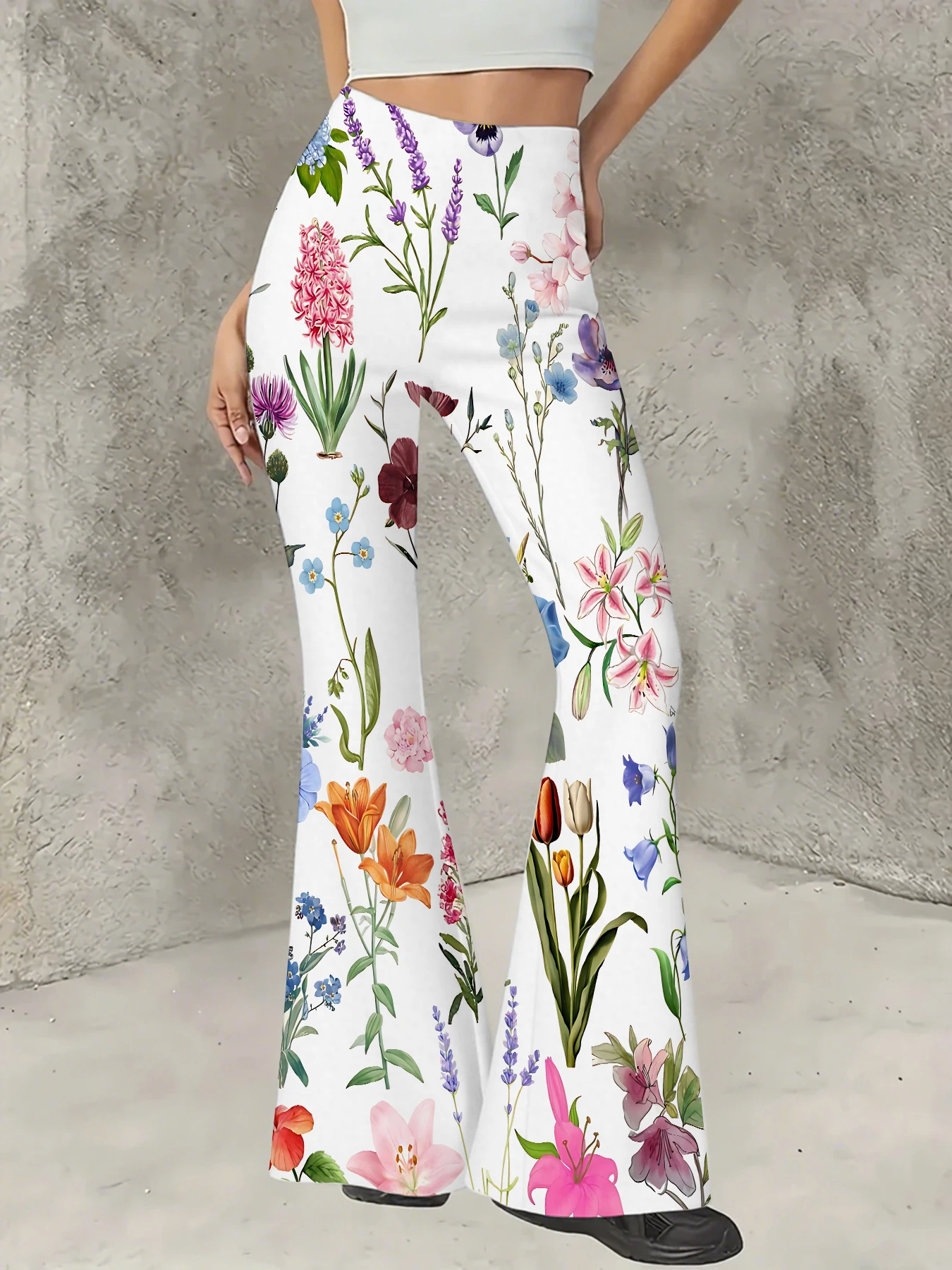 

Women's Printed Flare Pants Y2K High Waist Bell Bottom Trousers Streetwear
