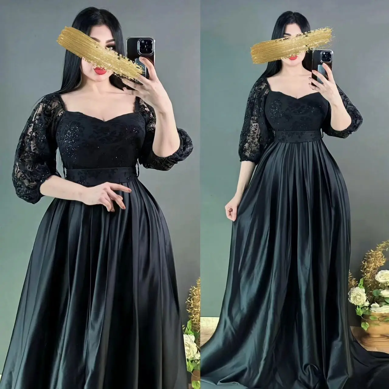 

Women Classic A-line Sweetheart Long Sleeves Zipper Up Floor Length Regular Straps Formal Occasion Evening Dress New 2023