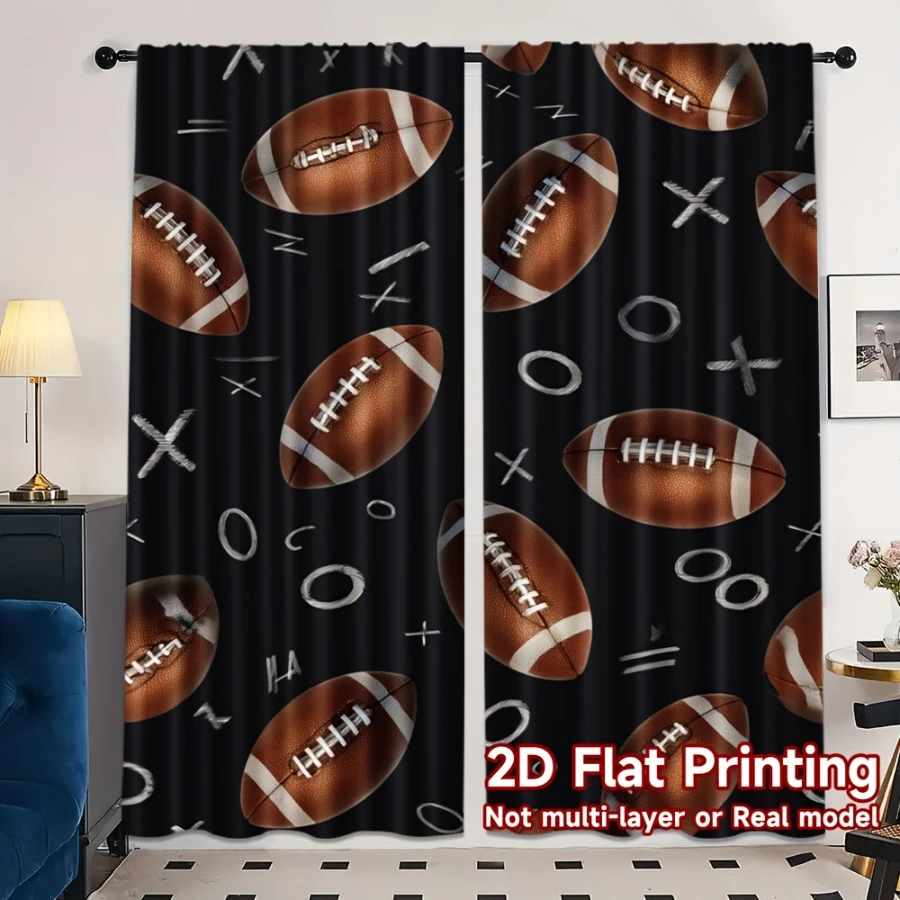 2PCS Digital Printed Curtains, American Football Pattern, Athletic Sporty Style for Living Room Bedroom Boys Room Decor