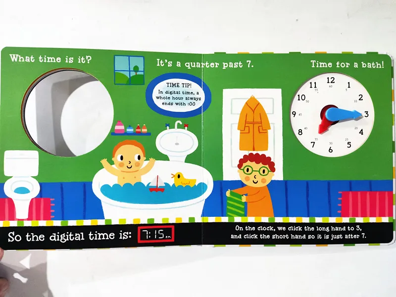 التعليم في مرحلة الطفولة المبكرة، كتاب صور من الورق المقوى للتنوير باللغة الإنجليزية، انقر فوق! كلاك! الساعة! الكتاب التفاعلي على مدار الساعة