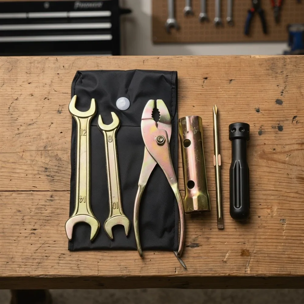 5PCS Metal & ABS Motorcycle Repair Tool Kit Oxford Cloth Storage Bag Anti-Rust Motorcycle Emergency Tool Kit Compact & Portable