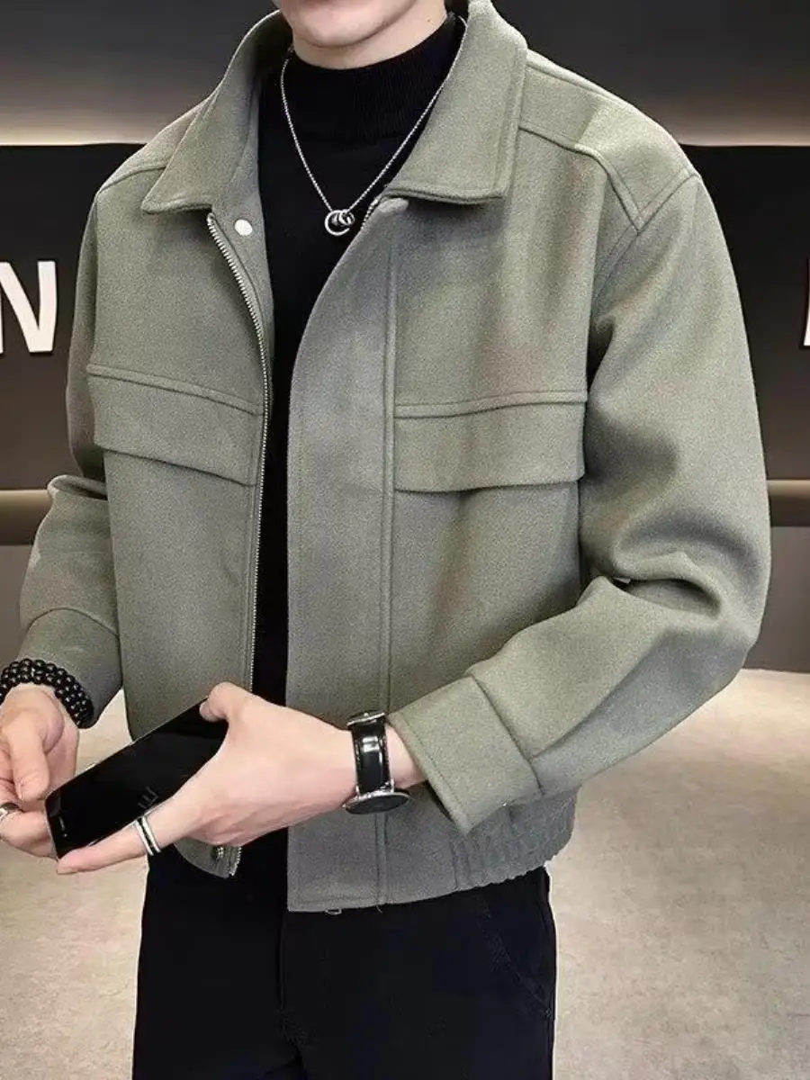 

Двустороннее шерстяное мужское пальто с отложным воротником, теплая модная зимняя верхняя одежда, приталенный крой, молодежный тренд