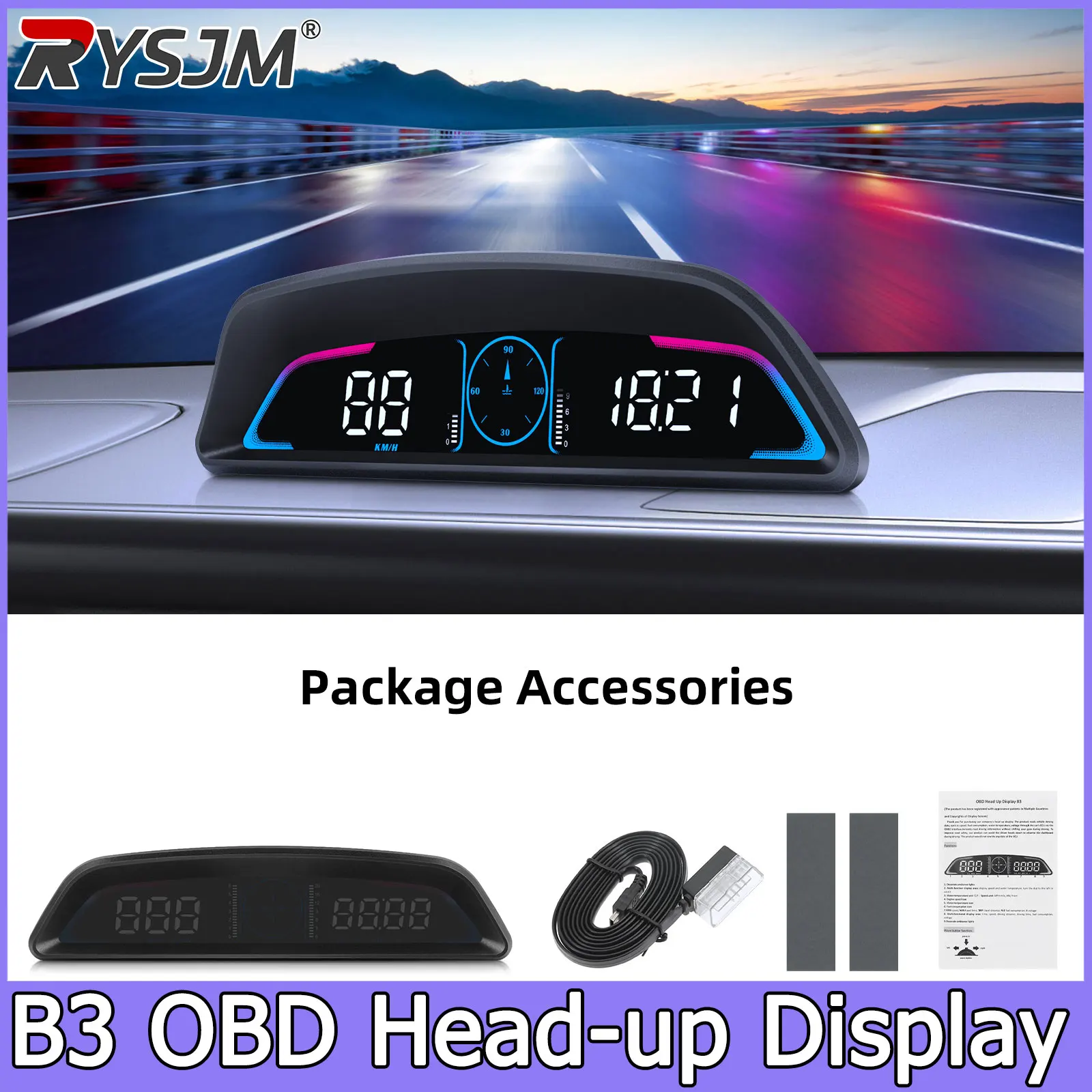 Speedometer RPM OBD Smart Gauge B3 Head Up Display For HUD Digital Overspeed Alarm Engine Fault Code Car Navigator Car Safely