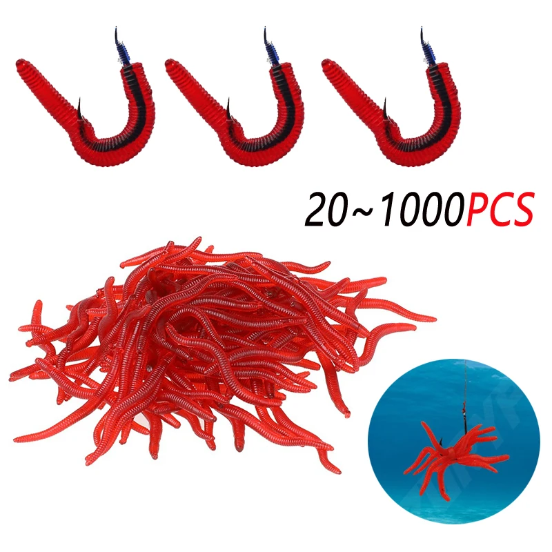 Señuelo biomimético de gusano de sangre, pesca en hielo para trucha, cebo de gusano Artificial perfumado para carpa cruciana de primavera de Nilo Tilapia, 20-1000 Uds.