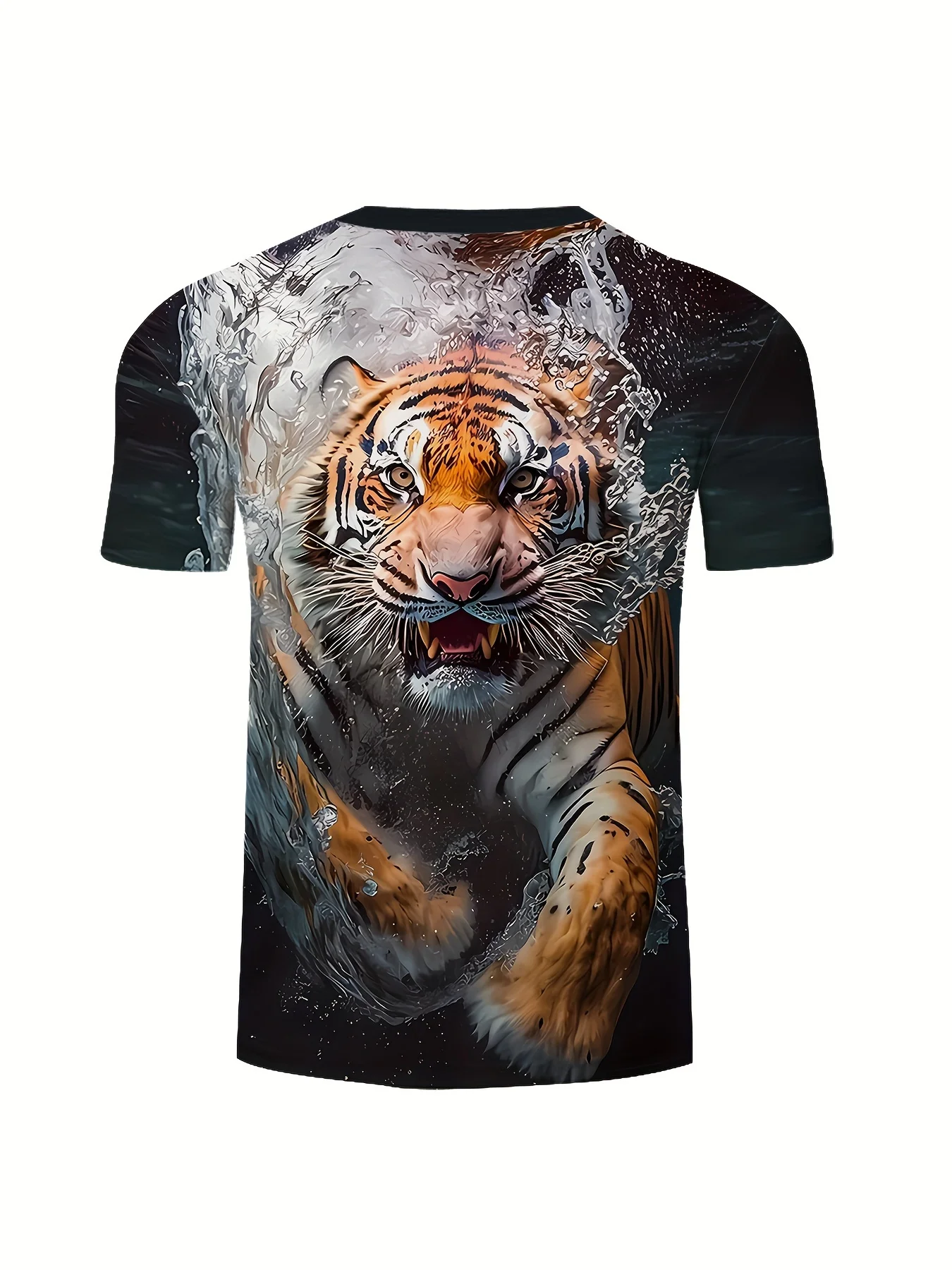 3D Digital Cool Tiger In The Water Pattern Crew Neck Short Sleeve T-shirt Men\'s Summer Fashion Tee Novel Cool Tops For Street