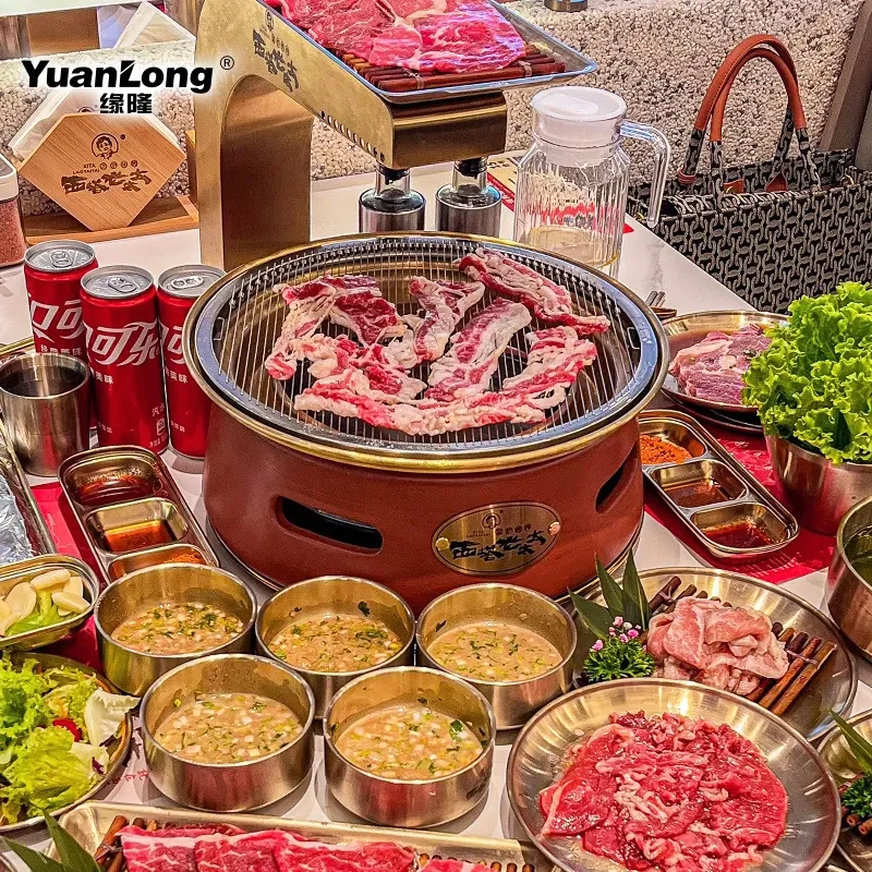Portable Ceramic Charcoal Grill Orange Clay BBQ Stove for Outdoor Camping Korean Style Barbecue Tool Commercial Grade Heating