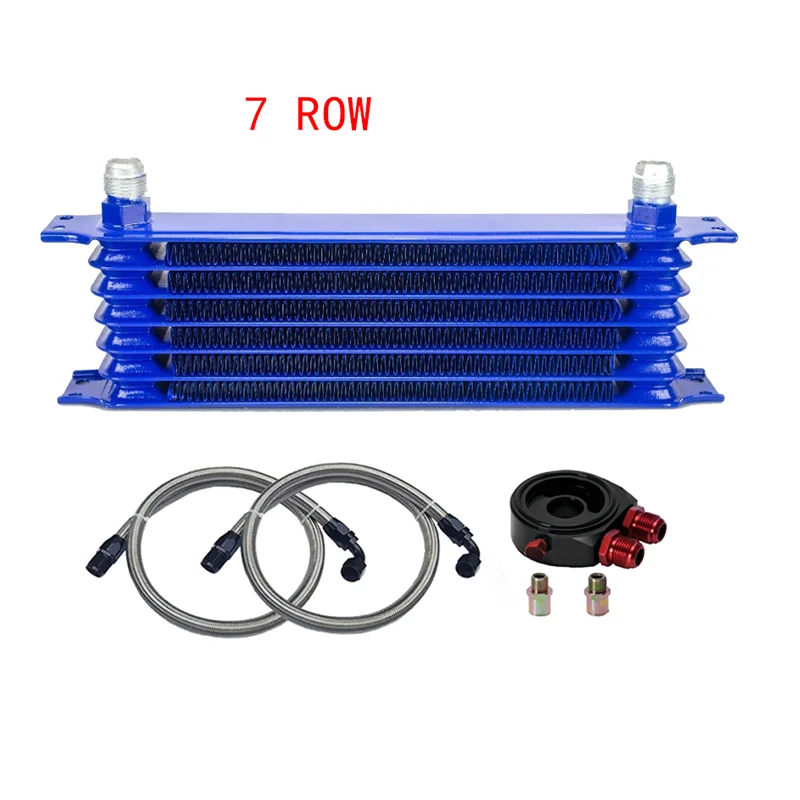 

Universal 7 Rows Oil Cooler Kit + Oil Filter Sandwich Adapter +Stainless Steel Braided Oil Hose AN10 Hose End Fittings BLUE