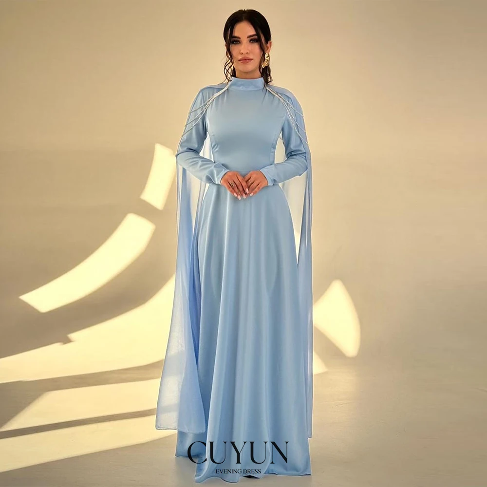 

CUYUN Elegant Women Evening Dresses High Collar Long Sleeves Party Dresses for Special Occasion Customized Gown with Beading