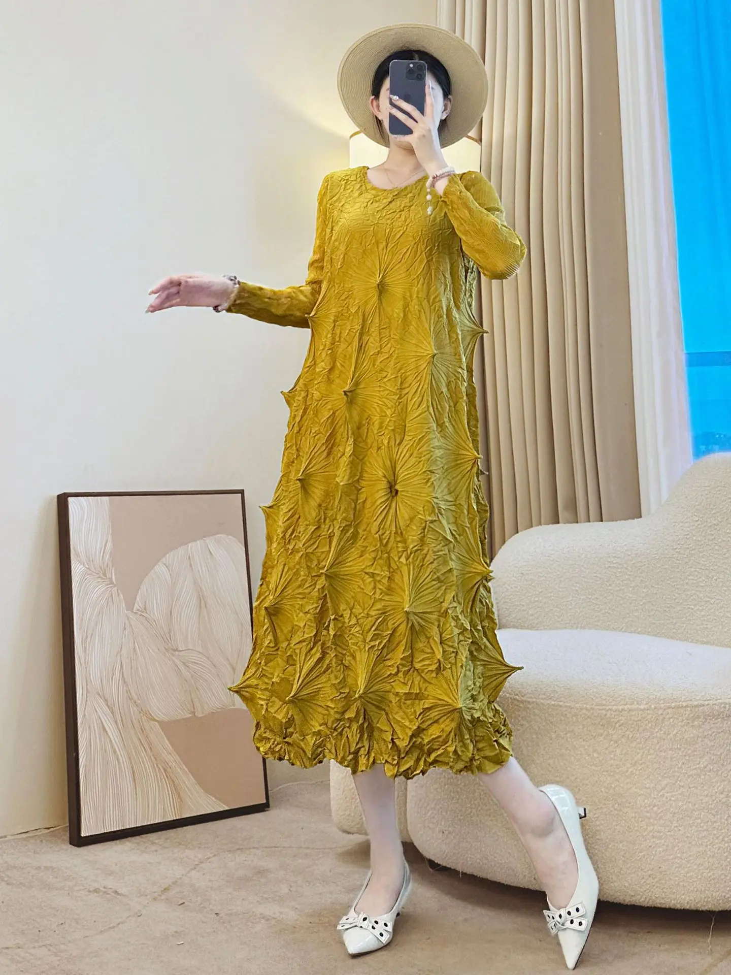 miyake-robe-orchin-de-mer-plis-amples-nouveau-design-sens-haut-de-gamme-genou-longue-robe-mince-couverture-viande-couleur-unie-jupe