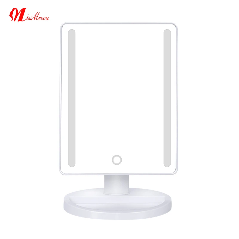 Missmeeca Desktop LED 180 Degree Mirror With Adjustable Brightness Smart Sensor Swith Mirror With Storage Space Make UP Mirror