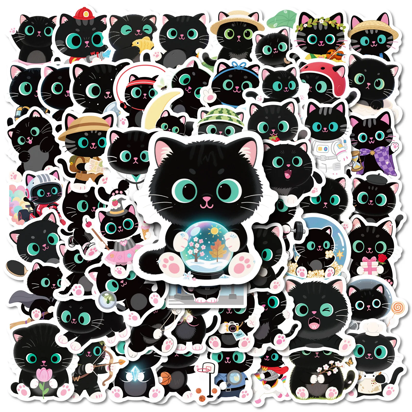 56PCS Kawaii Cat Stickers Black Cat Meme Graffiti Decoration DIY Cute Animal Kids Toys Laptop Guitar Car Bike Skateboard Decals