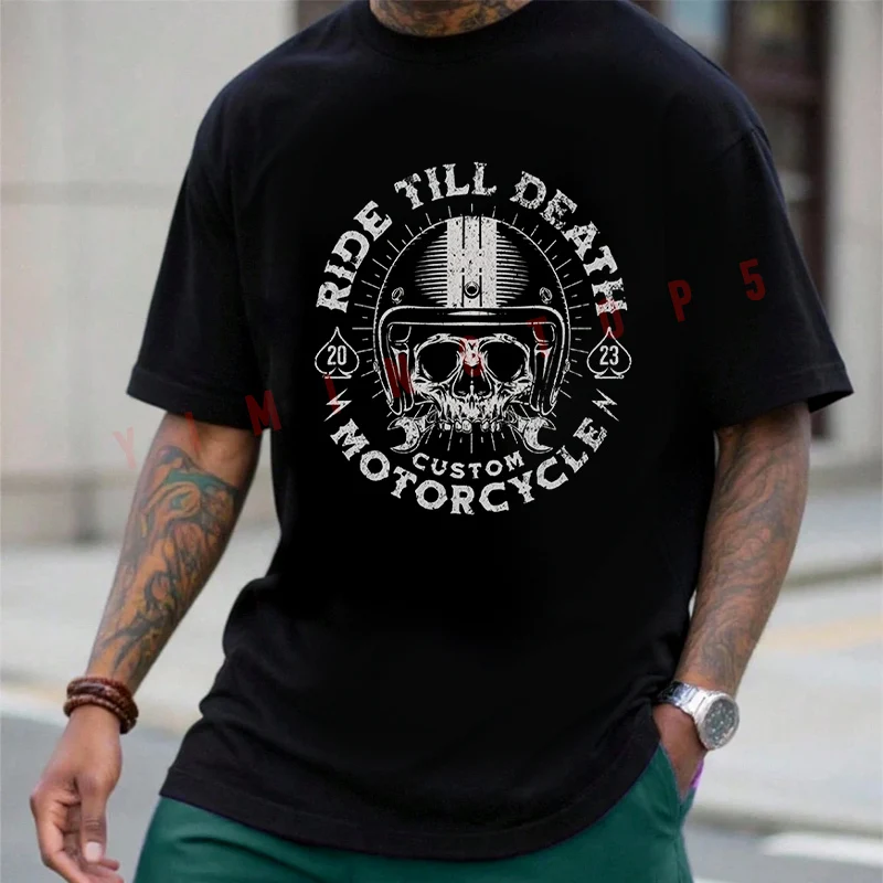 

RIDE TILL DEATH Graphic Motorcycle T-shirt Summer Cotton Short Sleeve Casual O-Neck Breathable Unisex Tops