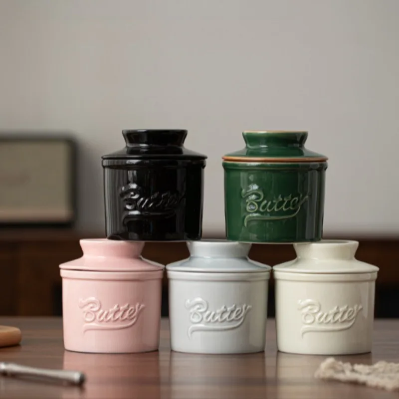 Ceramic Yellow Oil Tank Household Simple Butter Box Butter Cup Butter Dish Kitchen Cheese Storage Storage Fresh-Keeping Tank