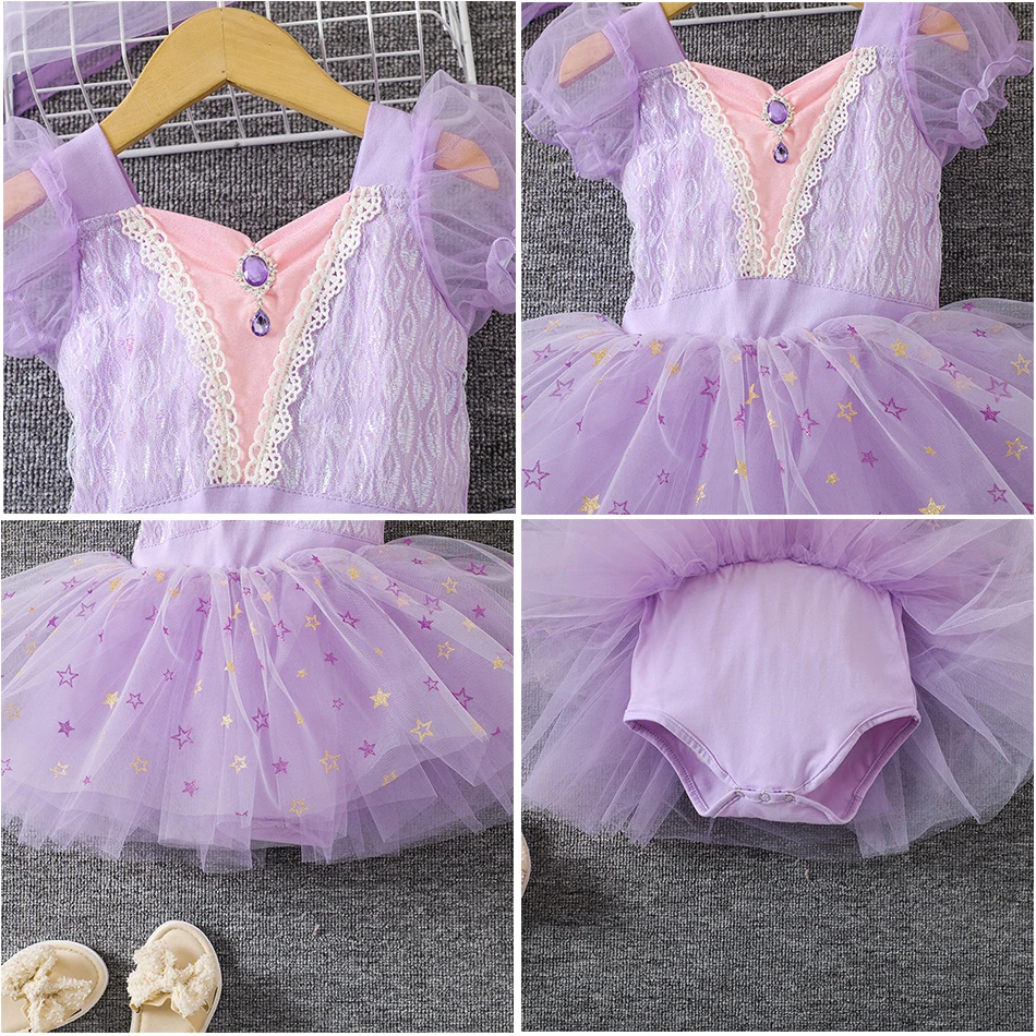 Purple Dancing Dress For Girls 3-8 Yrs Ballet Training Costume Luxury Lace  Star Print Tulle Princess Gown Rapunzel Theme Suits - AliExpress 1501