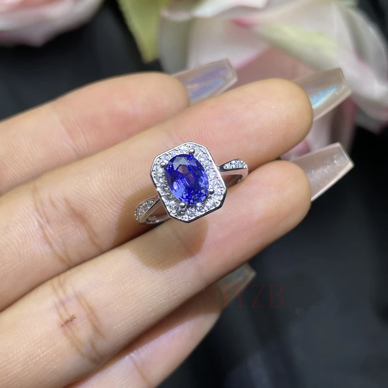 High-grade natural Tanzanite ring for women ins Niche gemstone Ring Light luxury High quality sterling silver opening adjustable