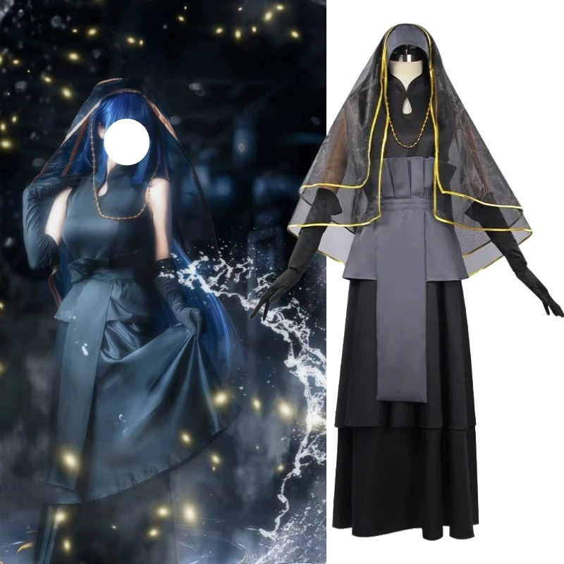 

Anime Hinataa Cosplay Costume Black Wedding Dress with Headwear and Purple Wig Full Set Role Play Outfit for Women Theme Party