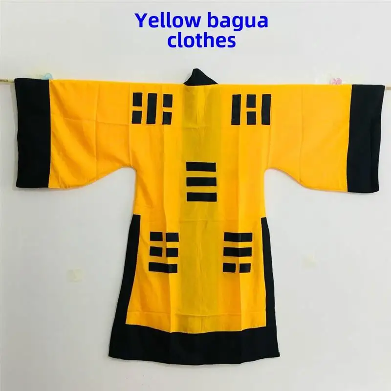 Set Jubah Taoist Berkualitas Tinggi Warna Kuning Kostum Tai Chi Delapan Triams Pakaian Taoist untuk Halloween Dekorasi Rumah dan Perlengkapan