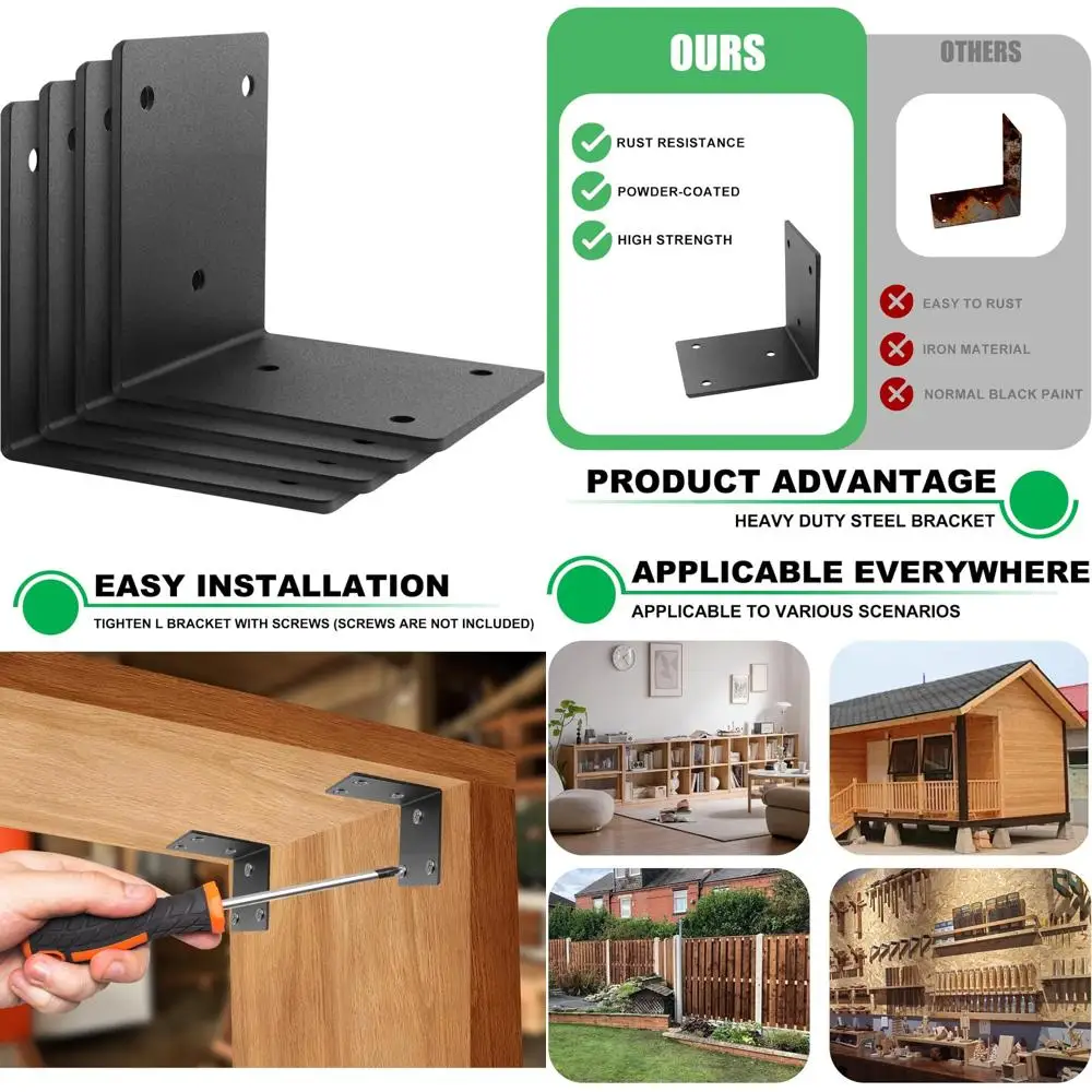 

Heavy-Duty Outdoor Framing Corner Brackets, 6x5, 90-Degree, 5mm Thick, Suitable for Wood, 6x6 L Brackets