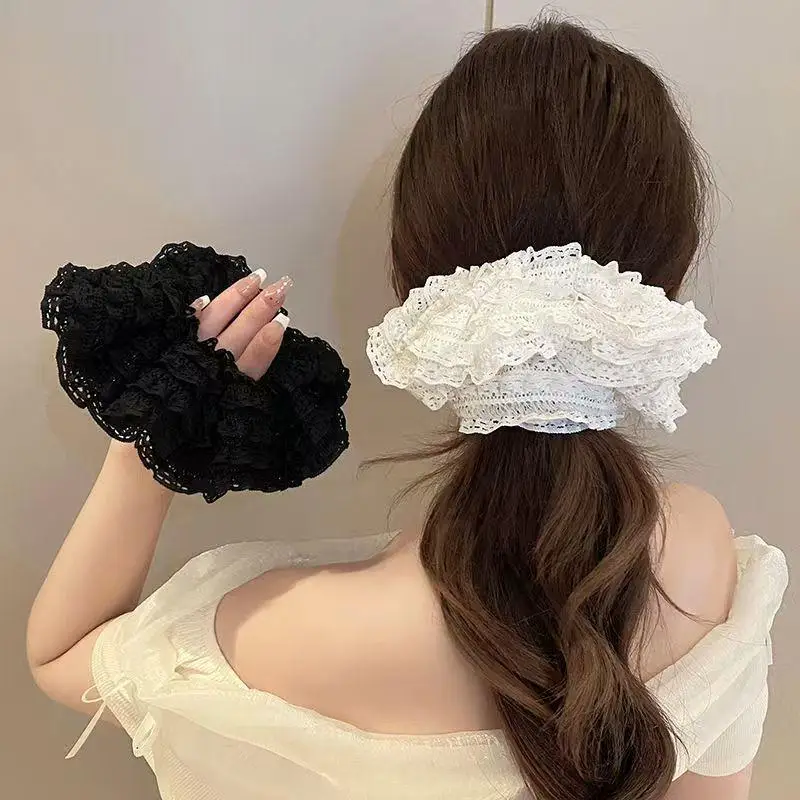 أنيقة الفرنسية الدانتيل واسعة Scrunchie رباط شعر للنساء الفتيات الشعر ربط الفرقة رئيس حبل الحلو حلية شعر موضة إكسسوارات الشعر
