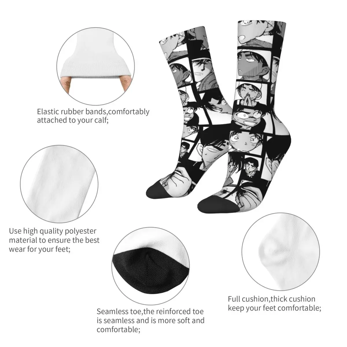 Funny Detective Conan Cartoon Football Socks Polyester Crew Socks for Women Men Sweat Absorbing