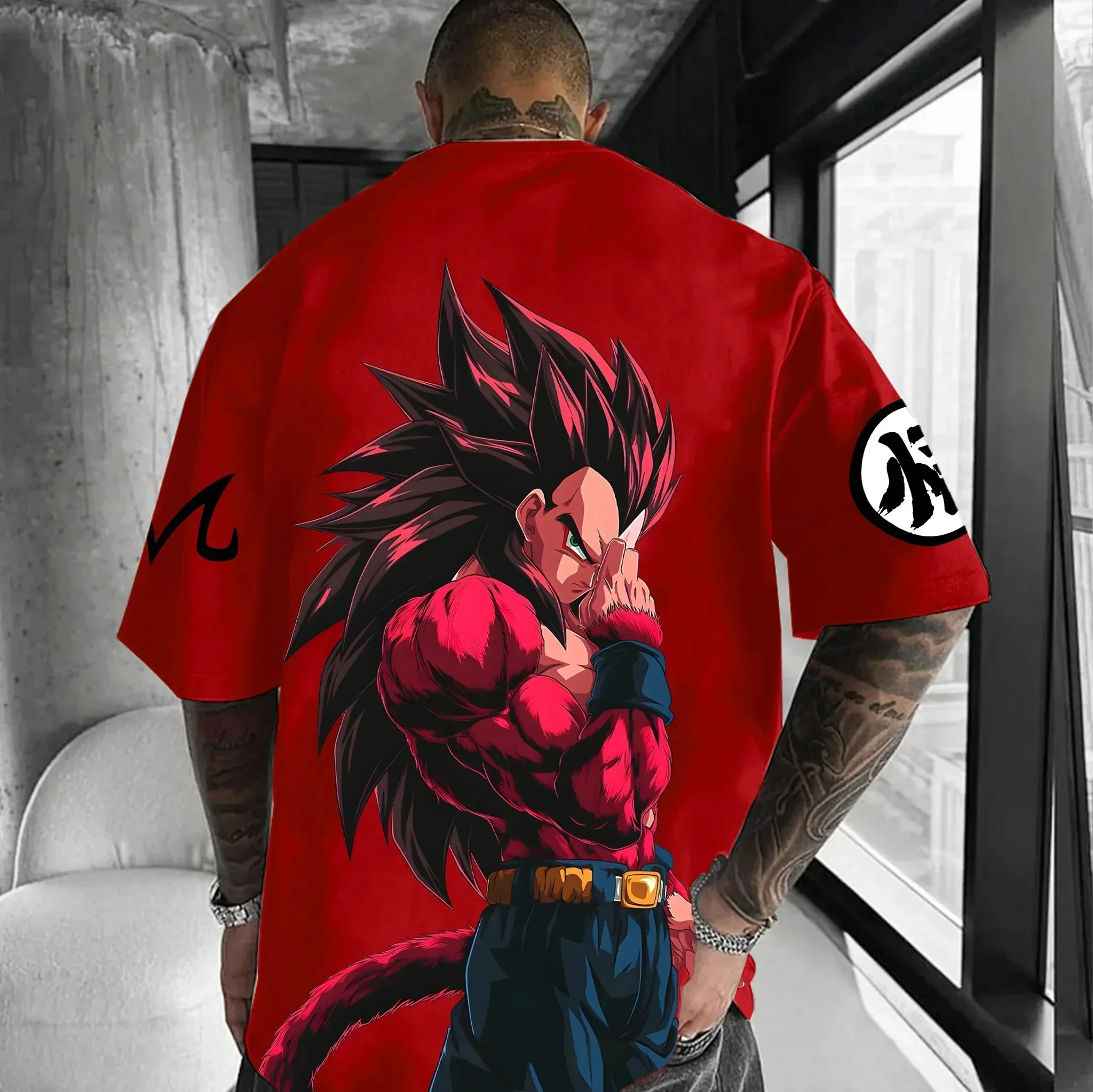 드래곤 볼 의상 애니메이션 Goku Black Super Saiyan 프린트 여름 의류 남성용 반팔 티셔츠 Y2K High Street Fashion