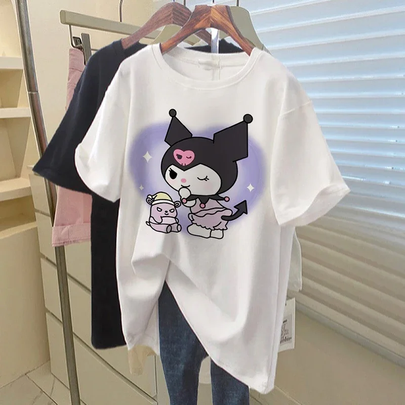 

MINISO Joint Sanrio Kuromi Cartoon Character Print Summer Men and Women with The Same Casual Cute Short-sleeved Oversize Family