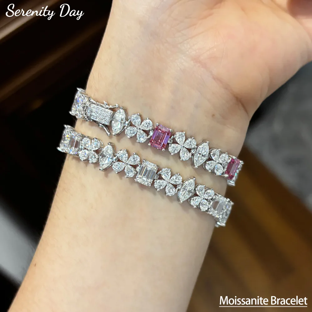 الصفاء الزمرد/الماركيز/الكمثرى جميع D مويسانيتي سوار للتنس للنساء هدية الصلبة S925 الفضة مختبر الماس زهرة سلسلة اليد