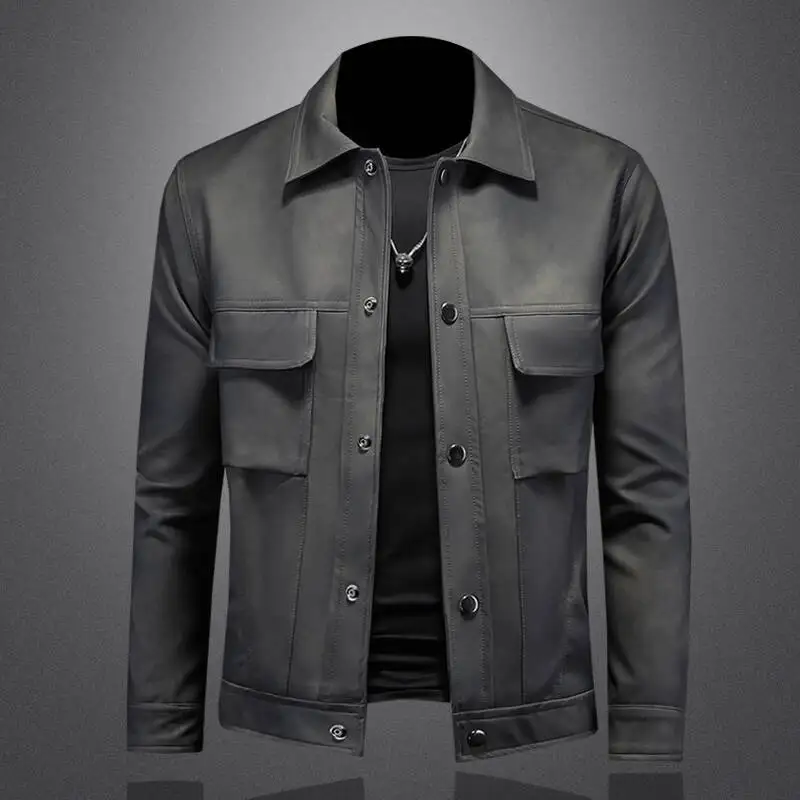 Men Faux Leather Jacket Winter New Autumn Men's Leather Jacket With Lapels Multiple Pockets High Quality Casual Jacket Men