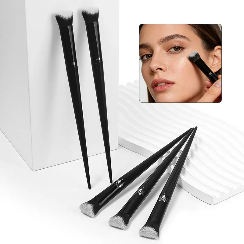 Pincel de maquiagem para corretivo, fibra macia, cabo preto elegante, pó, blush, sombra, base, ferramenta de beleza, 1 peça